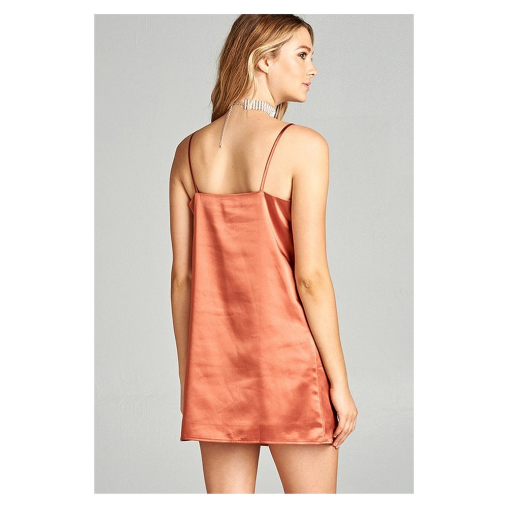 Active USA Beige V Neck Satin Cami Slip Dress - Picture 6 of 8
